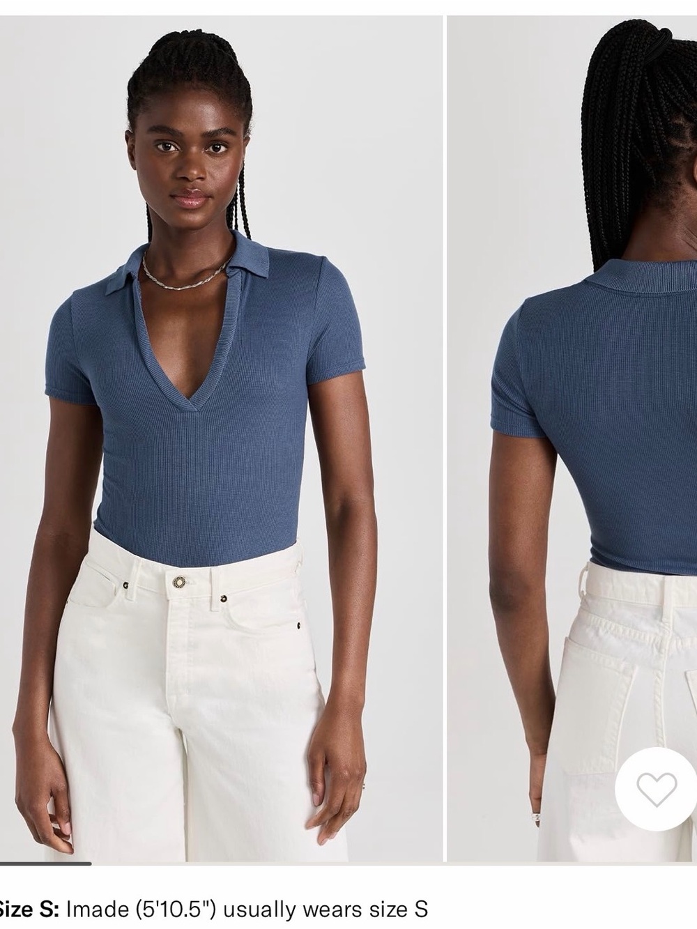 Ribbed Polo V-Neck Bodysuit in "Slate Blue"